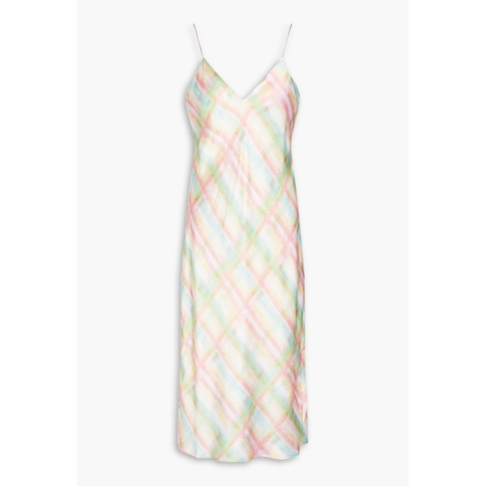 NEW Cami NYC Raven Printed Silk Charmeuse Slip Dress Rainbow Plaid